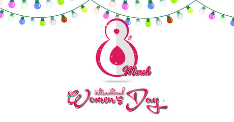 Happy women's day greeting card. Postcard on March 8. Colorful light with white background