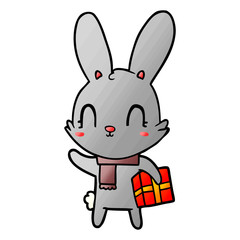 cute cartoon rabbit with christmas present