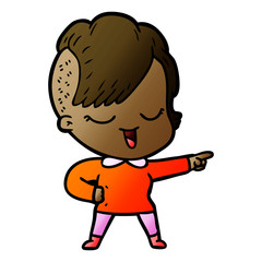 happy cartoon girl pointing