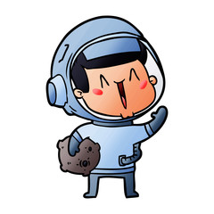 happy cartoon astronaut with moon rock