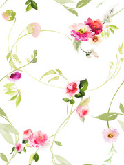 Seamless summer pattern with watercolor flowers handmade.