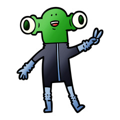 friendly cartoon alien giving peace sign