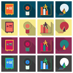 Set of business simple icons. Economic concept in flat style with long shadow