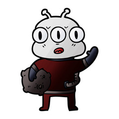 cartoon three eyed alien waving