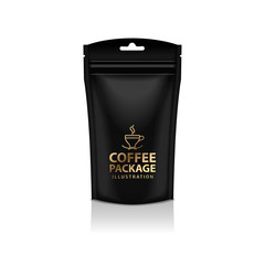 Blank Foil Coffee Doy Pack Pouch Sachet Bag Packaging with Zipper. Vector Isolated Mock up temlate