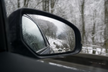 Fototapeta na wymiar Rear car mirror. Slovakia