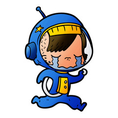 cartoon crying astronaut girl running