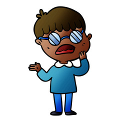 cartoon confused boy wearing spectacles