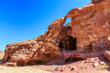 Fototapeta premium Rose red rocks at Petra the ancient City Al Khazneh in Jordan