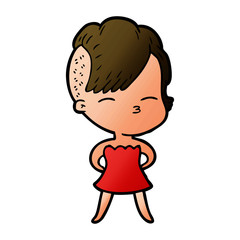 cartoon squinting girl in dress
