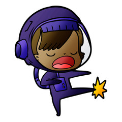 cartoon astronaut woman kicking