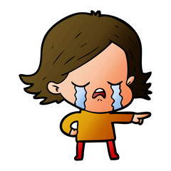 cartoon girl crying and pointing