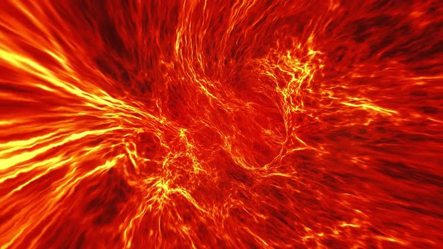 Going through Hell's Gate, abstract blazing lava tunnel or vortex.
