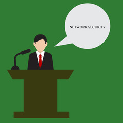 Businessman speaks. Business illustration with the inscription:network security
