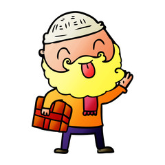 man with beard carrying christmas present