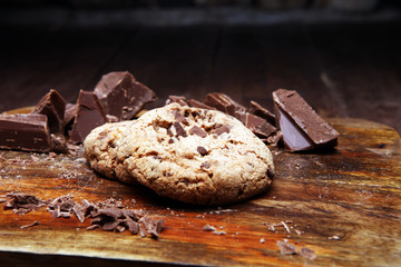 Chocolate chip cookies on table freshly baked