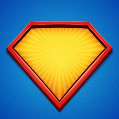 Foto op Canvas Superhero background. Superhero logo template. Red, yellow frame with divergent rays on blue backdrop. Vector illustration. © tetsuobuseteru