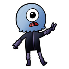 cartoon cyclops alien spaceman giving peace sign