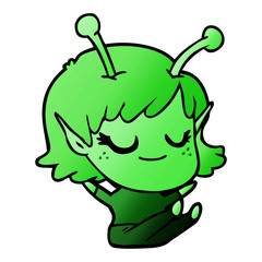 smiling alien girl cartoon sitting