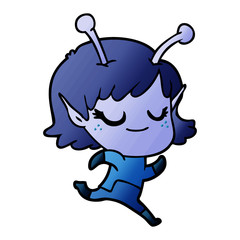 smiling alien girl cartoon running