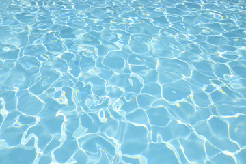 Blue and bright water in swimming pool with sun reflection, Motion of ripple water and gentle wave...