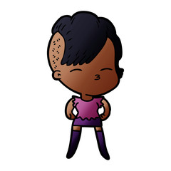 cartoon squinting girl