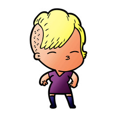 cartoon squinting girl