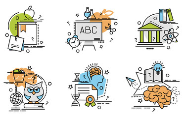 Set of outline icons of Knowledge..Colorful icons for website, mobile, app design and print.