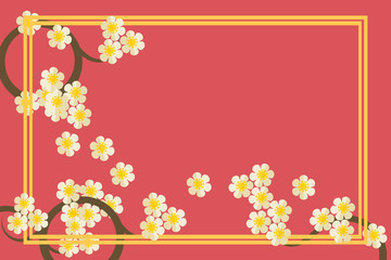 Illustration of greetings card in pink color tone. Beautiful floral and gold colored frame vector. Picture with copy space for writing on card.