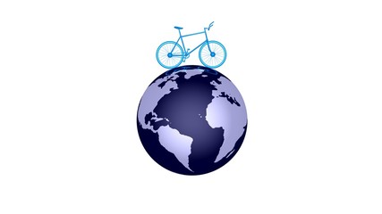 Blue Bicycle on planet Earth . 3d render