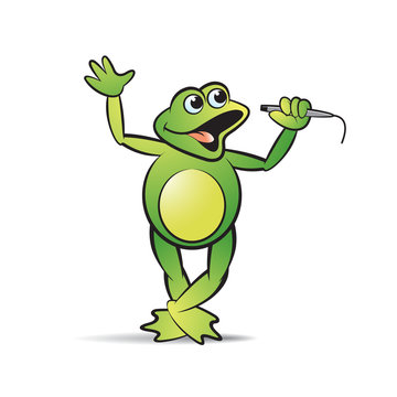frog cartoon or mascot singing and dancing happily vector illustration