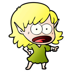 cartoon shocked elf girl pointing