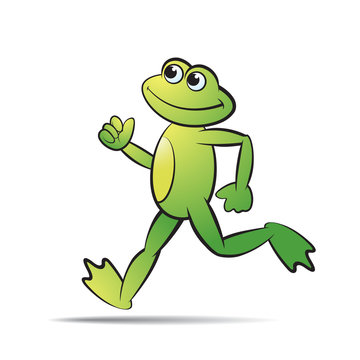 frog cartoon or mascot running happily vector illustration