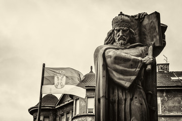 Belgrade, Serbia Marth 04, 2016: Monument to Emperor Dusan in front of the Palace of Justice in...