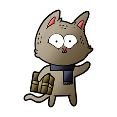 cartoon cat holding christmas present
