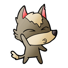 cartoon waving wolf whistling