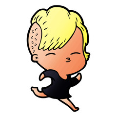 cartoon squinting girl running