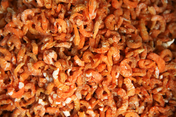 dried shrimp closed up, Shrimp that are sun-dried and shrunk to a thumbnail size used in many Asian cuisines