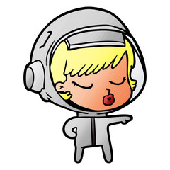 cartoon pretty astronaut girl pointing the way