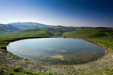 Volterra, Tuscany, Italy - Volterra medieval city, the scultor Mauro Staccioli, works installed in 2009 for the exhibition "Places of experience"