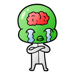 cartoon big brain alien crying