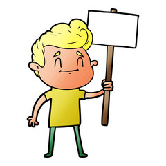 happy cartoon man with sign