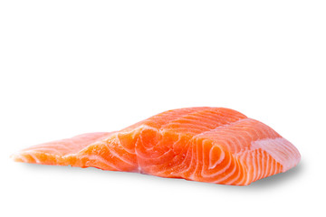 slice of fresh raw salmon on white background with path.