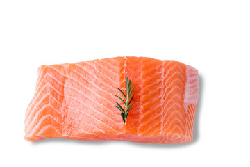 Raw salmon fillet with rosemary isolate on white with path