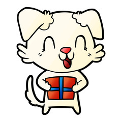 Fototapeta premium laughing cartoon dog with christmas present