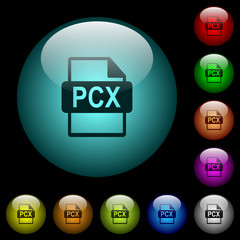 PCX file format icons in color illuminated glass buttons