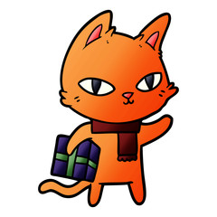 cartoon cat with gift