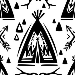 Seamless pattern with wigwams and arrows © Viktoriia Protsak