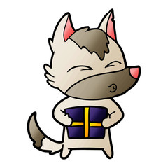 cartoon christmas wolf whistling