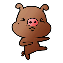 cartoon angry pig kicking out
